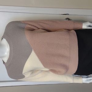 Colorblock Crewneck Sweater in Taupe, Cream & Blush